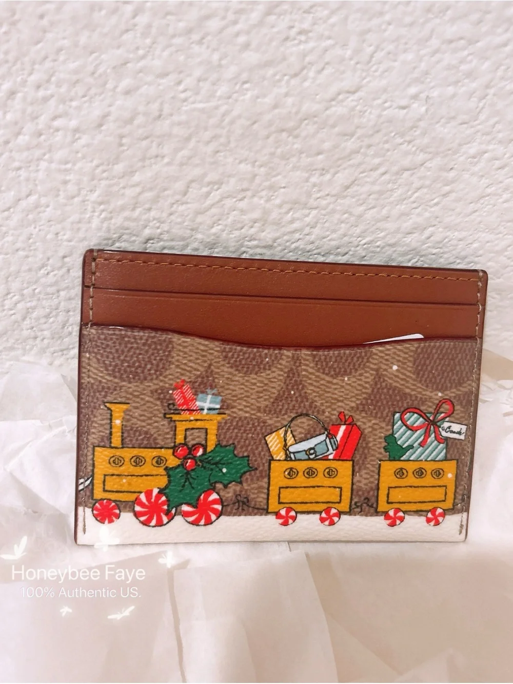 NWT Coach Holiday Essential Card Case In Signature Canvas With Train CY305
